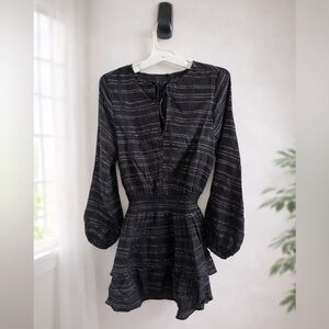 Elegant Black and White Striped Long Sleeve Dress